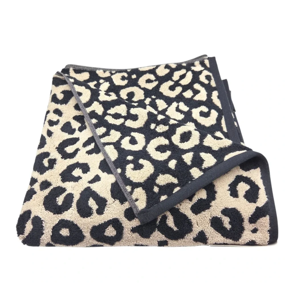 Rachel Zoe 4pc Leopard Cheetah Print Cotton Towel Set 2 Bath 2 Hand Black Tan
